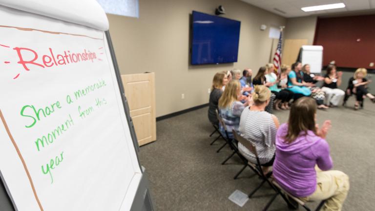 Group discussion during a team building event at the Sourcewell office