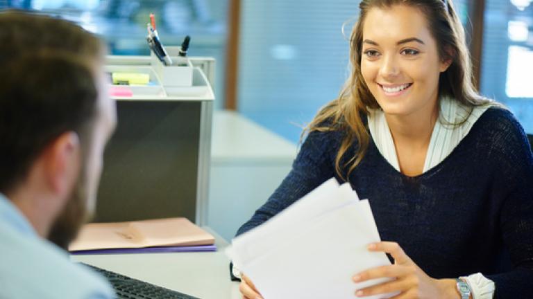 Two people in an interview