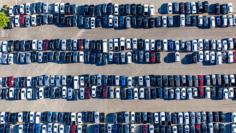 aerial view of cars in parking lot